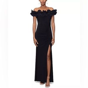 Petite Ruffled Off the shoulder gown